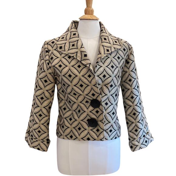 VTG Painted Pony Black & Gold Linen Blend Jacket, Tapestry, Jacquard, SP - Picture 1 of 14